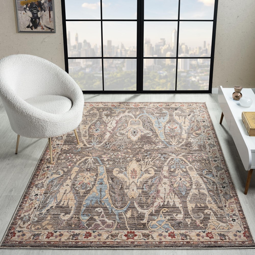 Alia 697G5 Traditional Border Rugs in Grey Anthra